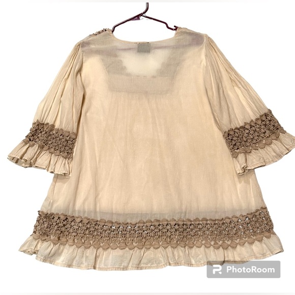 Coastal Cowgirl Noelle Beige & Cream Lace Crochet BOHO Hippie Peasant Blouse XXL - Picture 2 of 5